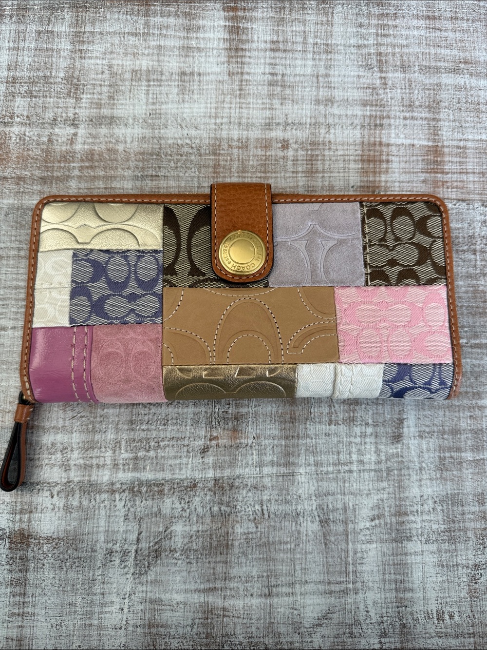 Coach Patchwork Wallet in Pink, Tan, Brown and Purple